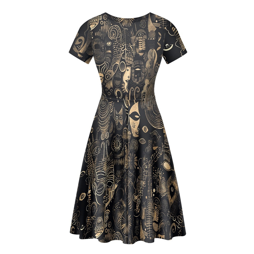 Women Scoop Neck Short Sleeve Ruffle Dress