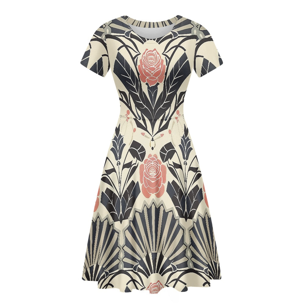 Women Scoop Neck Short Sleeve Ruffle Dress white