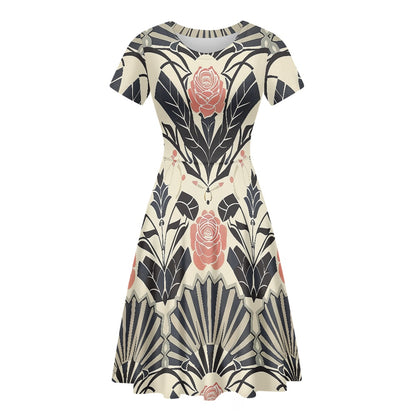 Women Scoop Neck Short Sleeve Ruffle Dress white