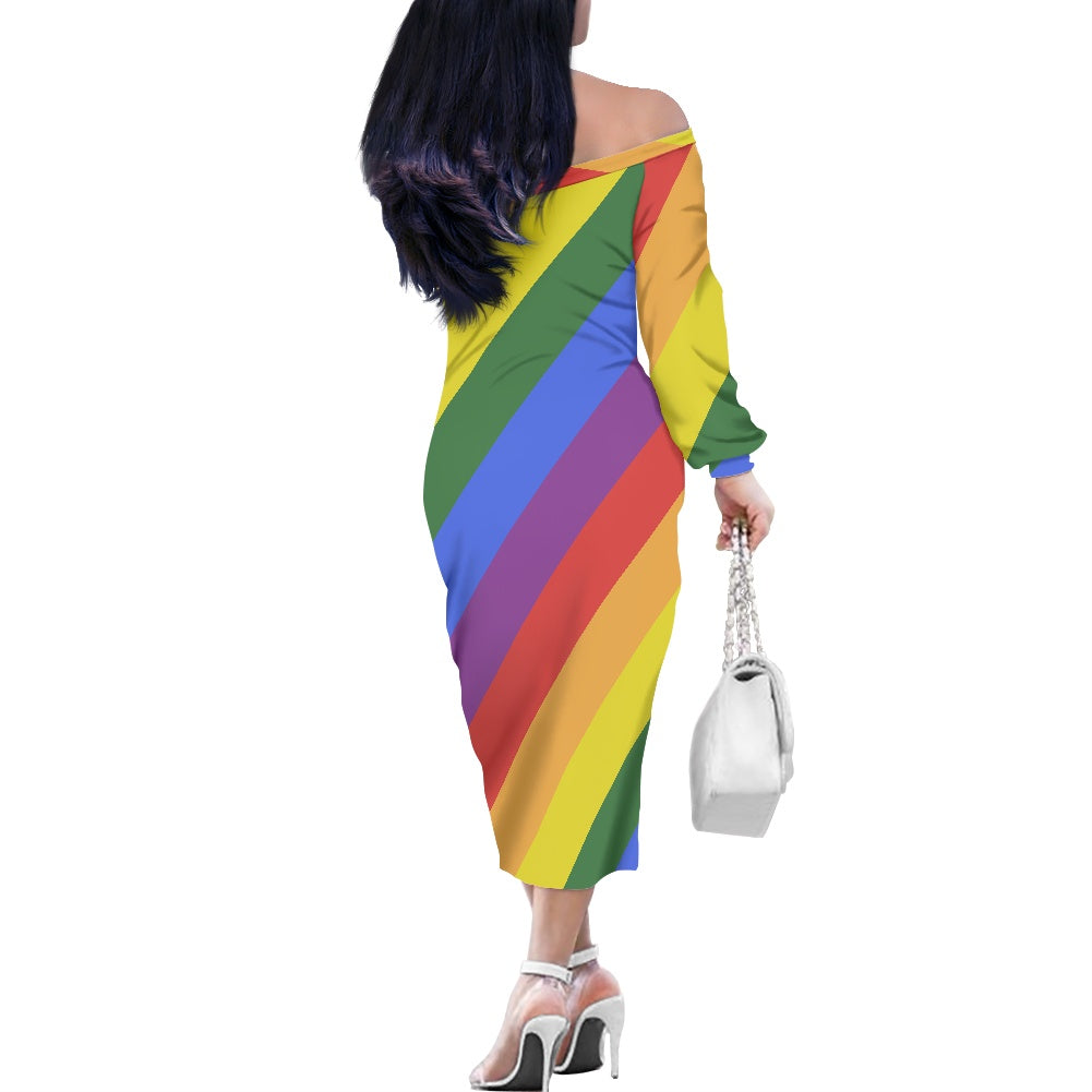 Rainbow Women's Off The Shoulder Long Sleeve dress