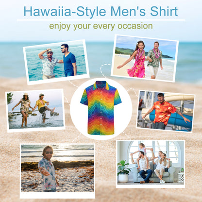 Rainbow Button-Up Shirt for Men – Bold Summer Short Sleeve, Lightweight Pride Festival Shirt, Relaxed Fit