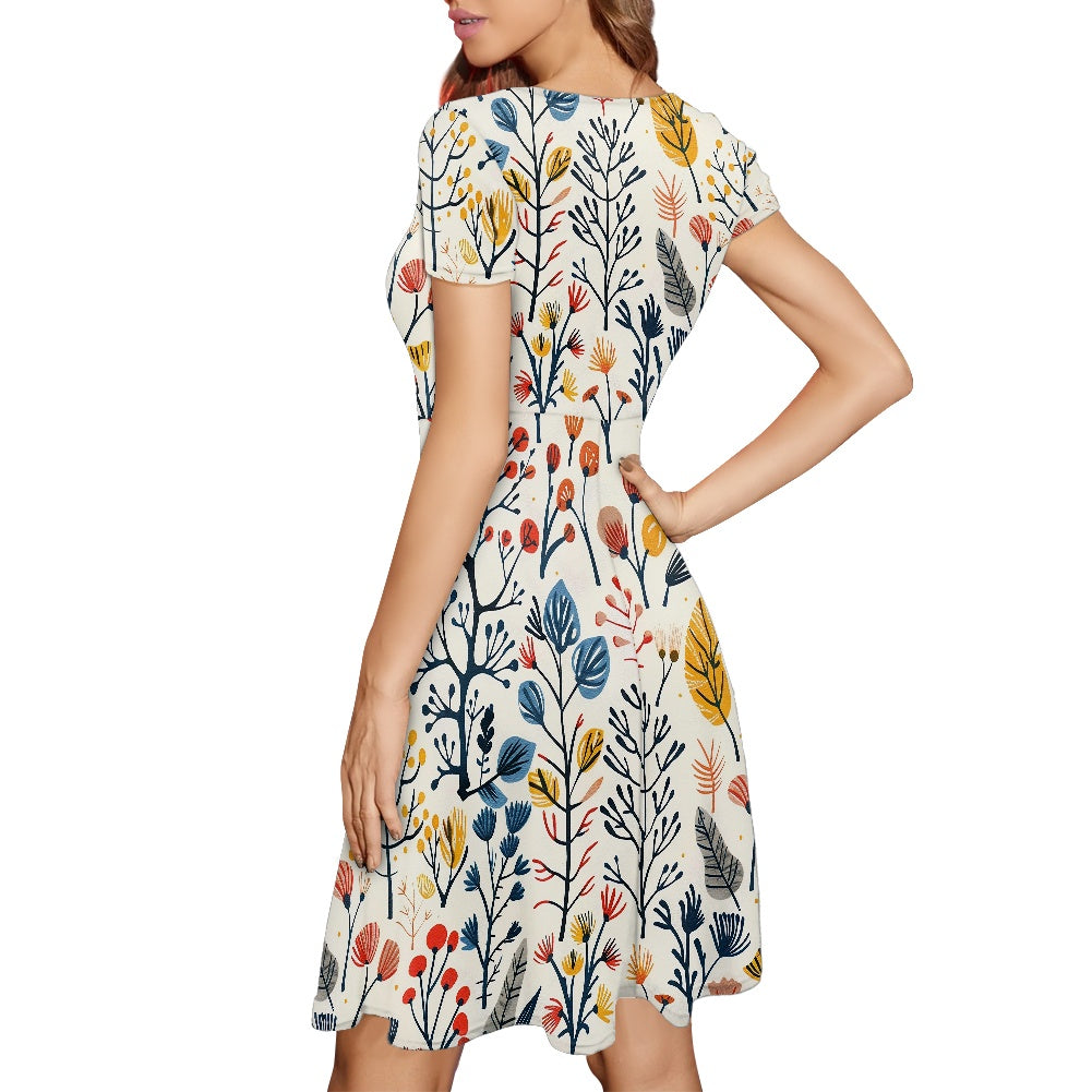 Women Scoop Neck Short Sleeve Ruffle Dress