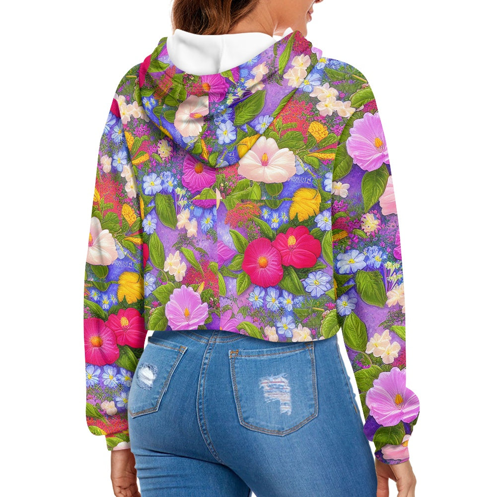 Women's midriff-baring sweatshirt - Floral