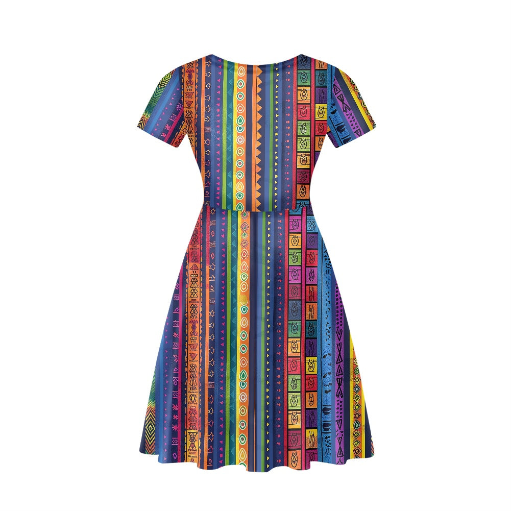 Women V-Neck Short Sleeve Ruffle Dress
