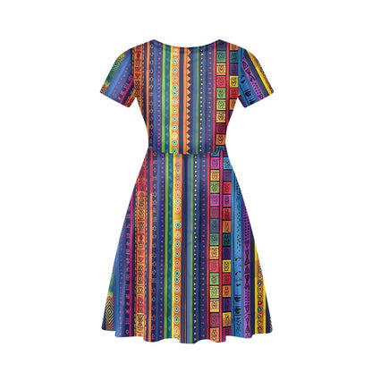 Women V-Neck Short Sleeve Ruffle Dress