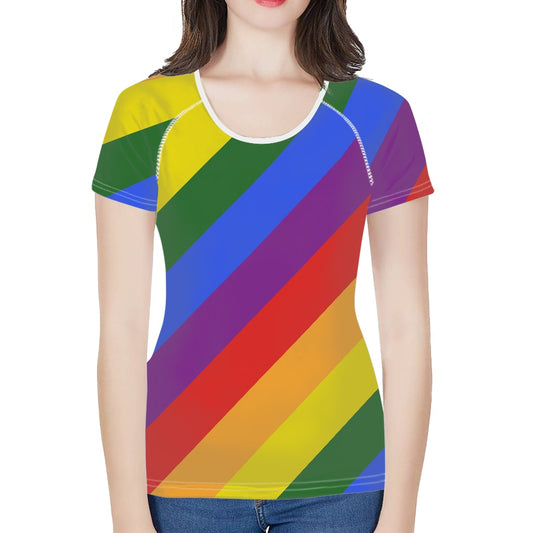 Rainbow Women's round neck short sleeve T-shirt white