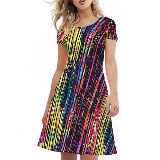 Women Scoop Neck Short Sleeve Ruffle Dress