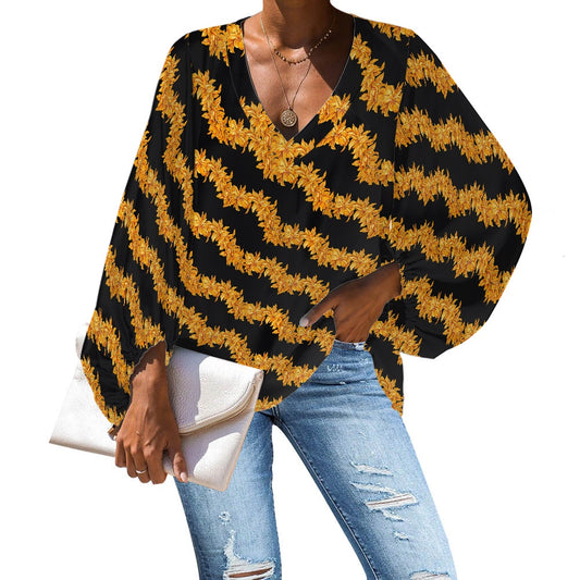 V-Neck Chiffon Puff Sleeve Blouse by Luxtrini 4XL