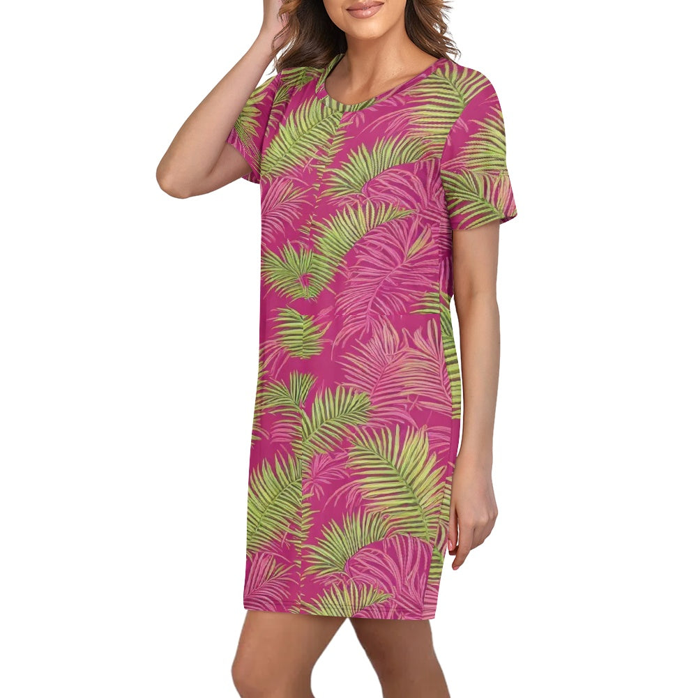 Women's Round Neck Short Sleeve Midi Skirt