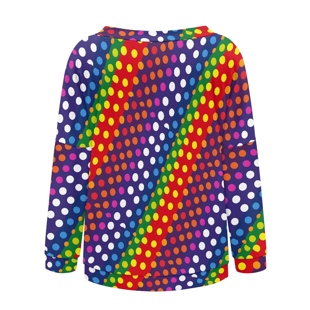 LGBTQ-Friendly Rainbow Polka Dot Trendy Off-The-Shoulder Oversized Top with Long Sleeves for Women by Luxtrini