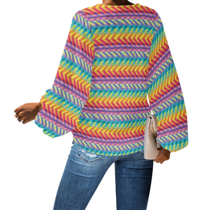 V-Neck Chiffon Puff Sleeve Blouse by Luxtrini