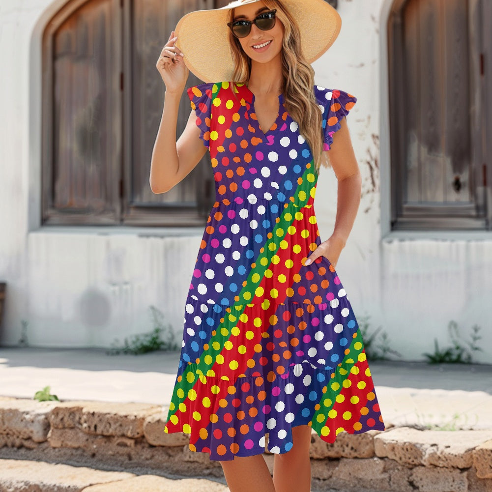 Women's V-neck pocket waist patchwork dress