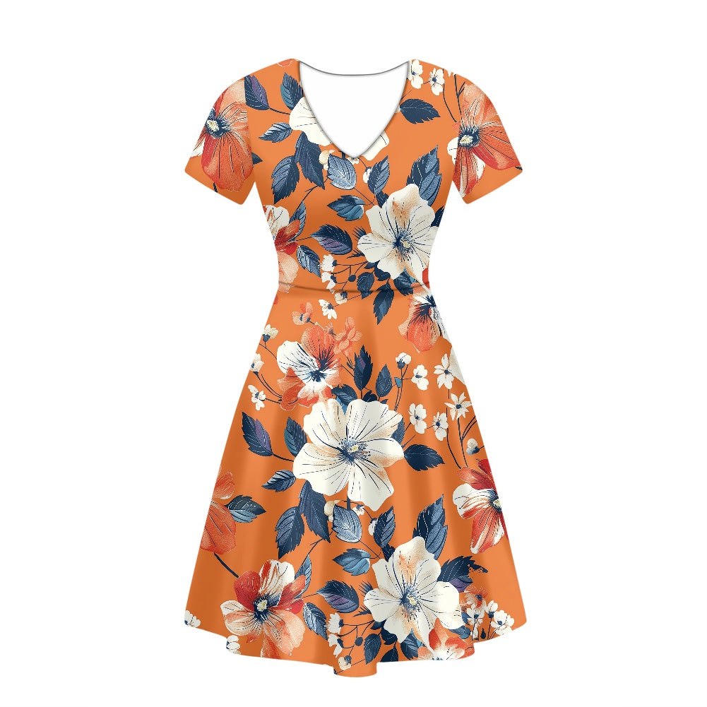 Women V-Neck Short Sleeve Ruffle Dress white