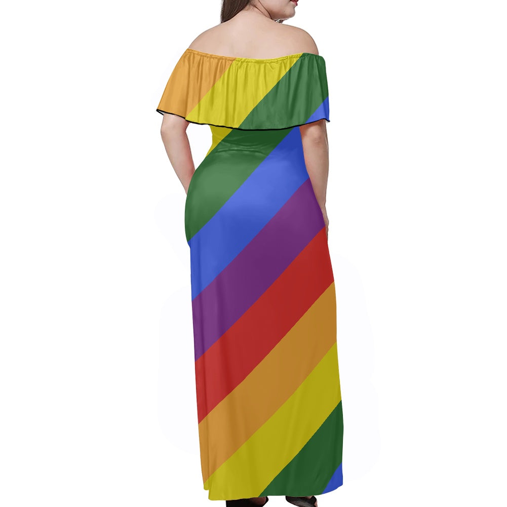 Rainbow Women's Off The Shoulder short sleeve dress