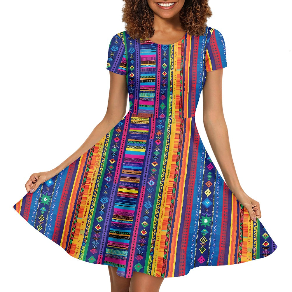 Women Scoop Neck Short Sleeve Ruffle Dress