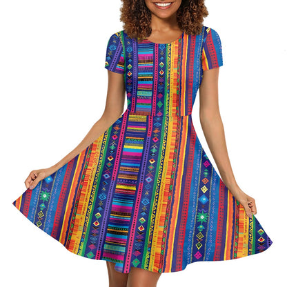 Women Scoop Neck Short Sleeve Ruffle Dress