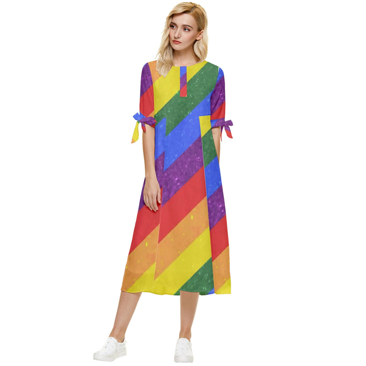 Rainbow Pride | Gay Pride | LGBTQ Pride | Bow Sleeve Chiffon Midi Dress