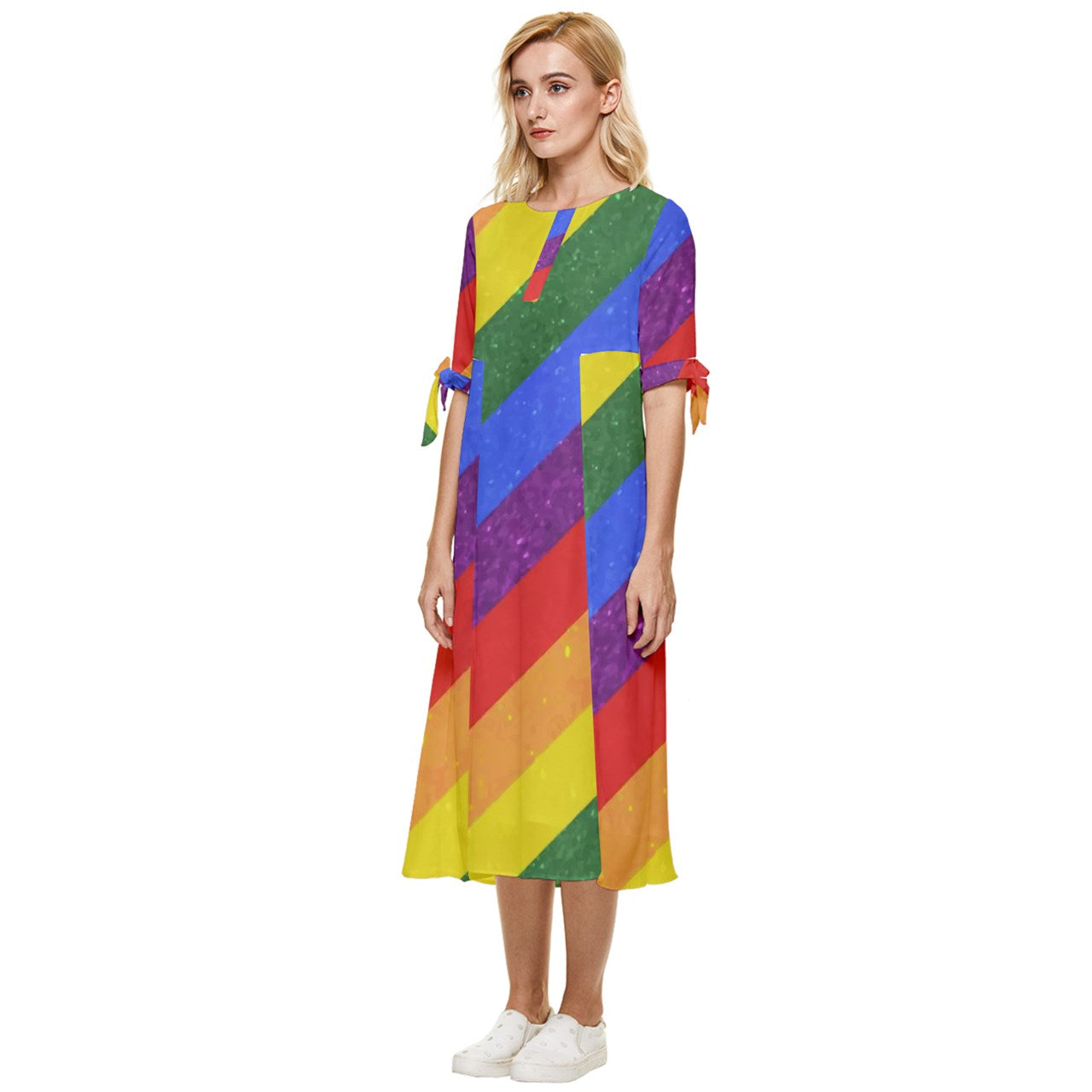 Rainbow Pride | Gay Pride | LGBTQ Pride | Bow Sleeve Chiffon Midi Dress