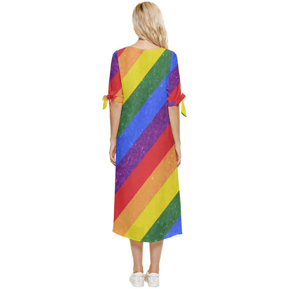 Rainbow Pride | Gay Pride | LGBTQ Pride | Bow Sleeve Chiffon Midi Dress