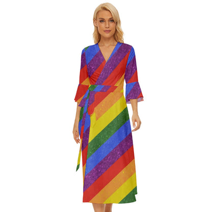 Luxtrini Rainbow Pride Midsummer Wrap Dress: Celebrate Your Pride in Style!