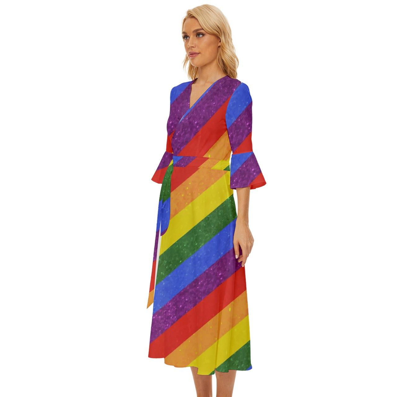 Luxtrini Rainbow Pride Midsummer Wrap Dress: Celebrate Your Pride in Style!