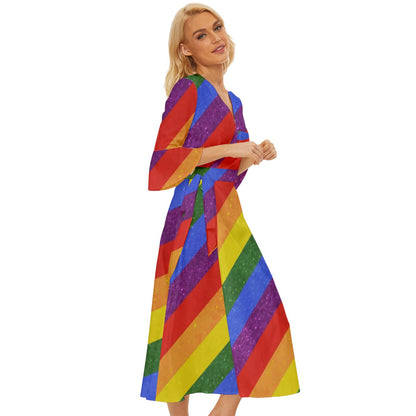 Luxtrini Rainbow Pride Midsummer Wrap Dress: Celebrate Your Pride in Style!