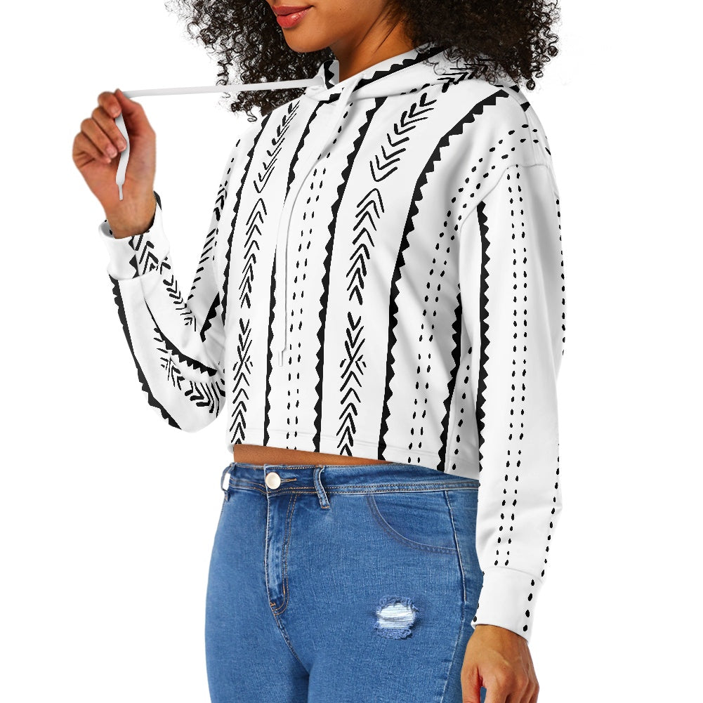Women's midriff-baring sweatshirt - Ethnic B&W