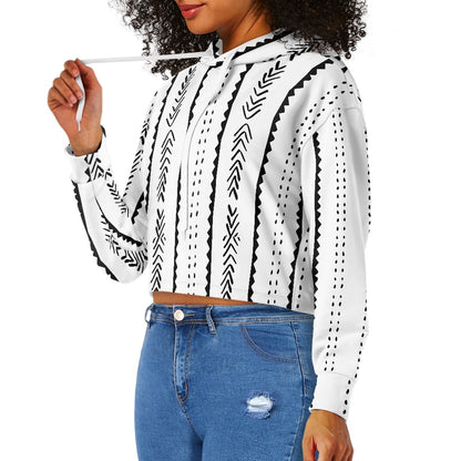 Women's midriff-baring sweatshirt - Ethnic B&W