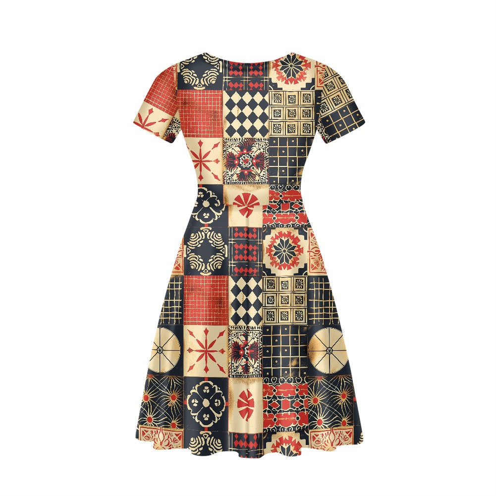 Women V-Neck Short Sleeve Ruffle Dress