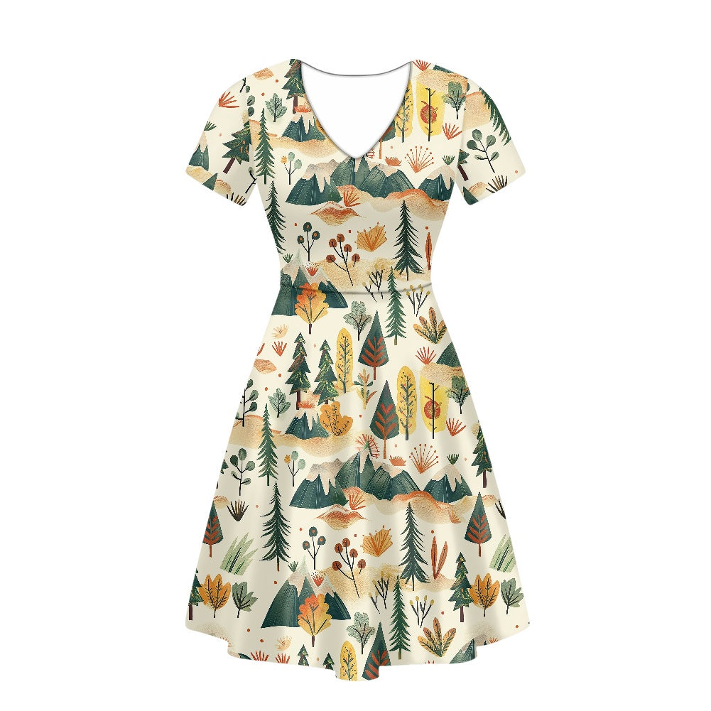 Women V-Neck Short Sleeve Ruffle Dress white
