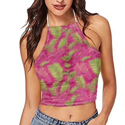 All-Over Print Women's Halter Top With Backless white