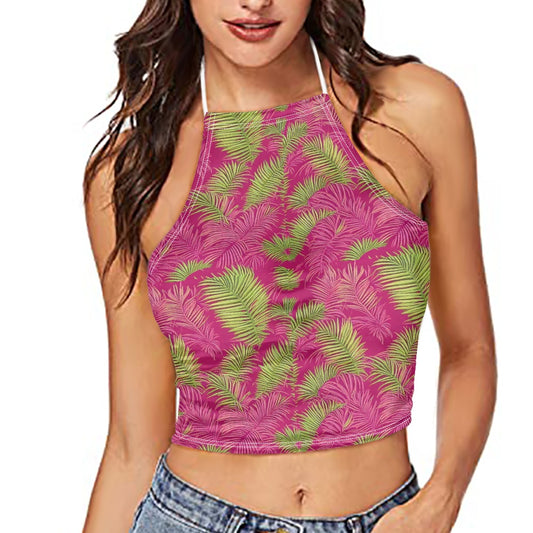 All-Over Print Women's Halter Top With Backless white