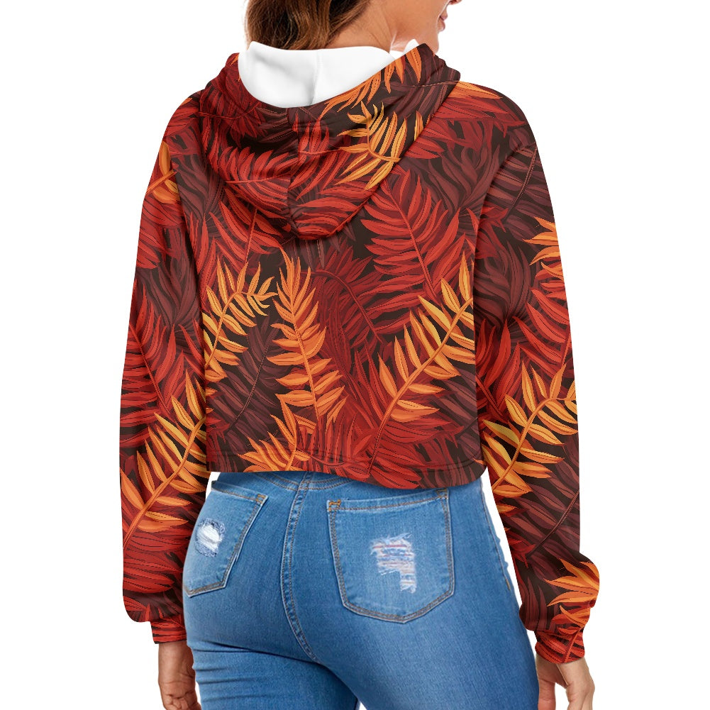 Women's midriff-baring sweatshirt Orange and Red Tropical