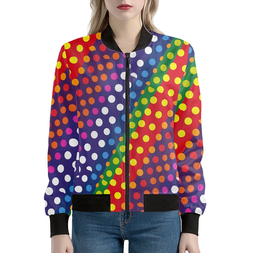 LGBTQ-Friendly Rainbow Polka Dot Women's Jacket by Luxtrini white