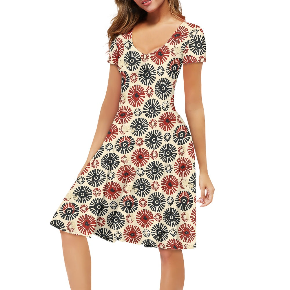 Women V-Neck Short Sleeve Ruffle Dress