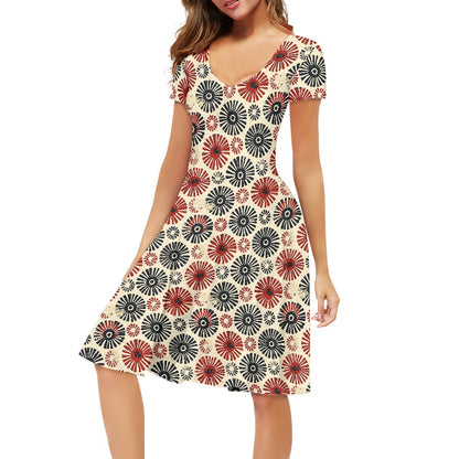 Women V-Neck Short Sleeve Ruffle Dress
