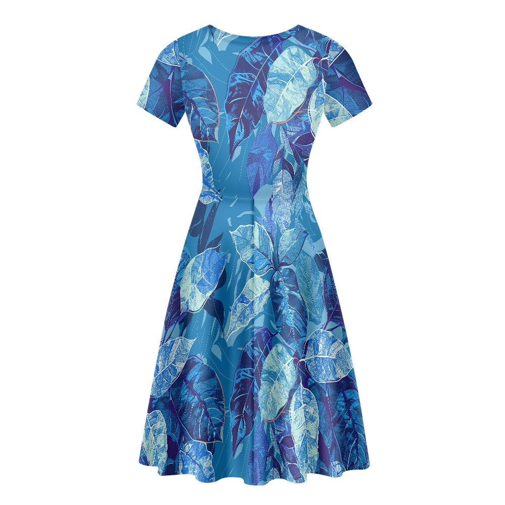 Luxtrini Womens Scoop Neck Short Sleeve Ruffle Dress with Nature-Inspired Ethnic Patterns - Custom Handmade, Versatile for All Occasions