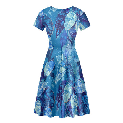 Luxtrini Womens Scoop Neck Short Sleeve Ruffle Dress with Nature-Inspired Ethnic Patterns - Custom Handmade, Versatile for All Occasions