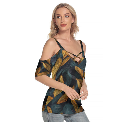 Luxtrini Cold Shoulder T-Shirt with Criss Cross Straps – Chic and Comfortable Summer Fashion