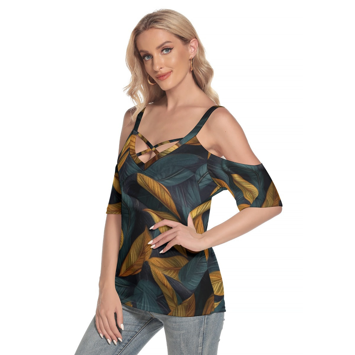 Luxtrini Cold Shoulder T-Shirt with Criss Cross Straps – Chic and Comfortable Summer Fashion