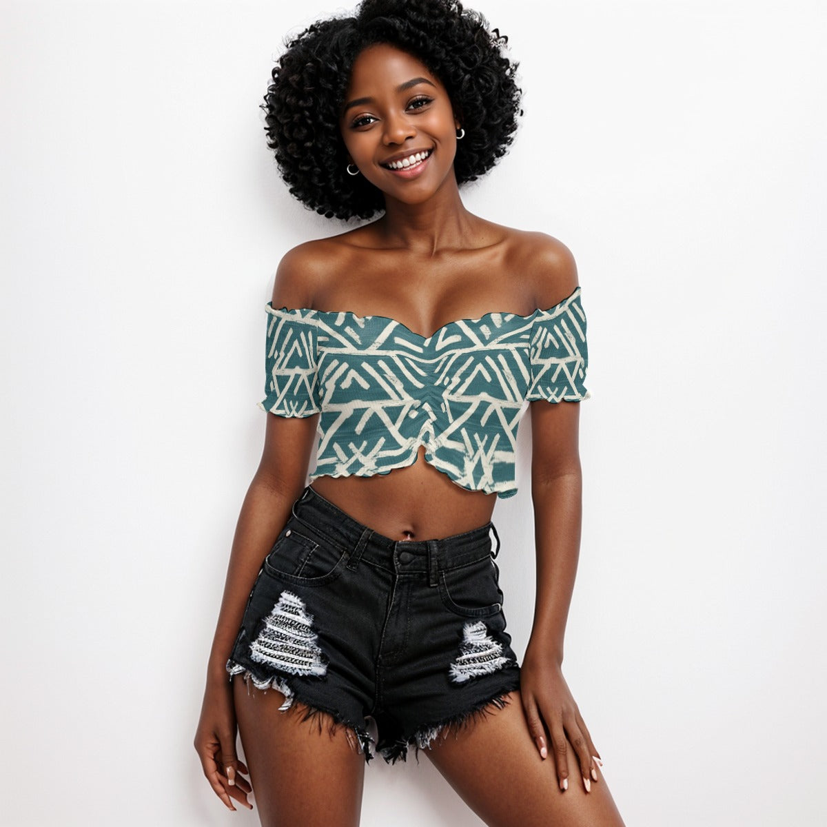 Tribal All-Over Print Women's One-shoulder Off-the-navel Short Sleeve T-shirt