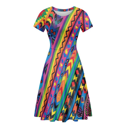 Women Scoop Neck Short Sleeve Ruffle Dress white