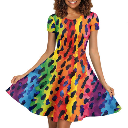 Women Scoop Neck Short Sleeve Ruffle Dress