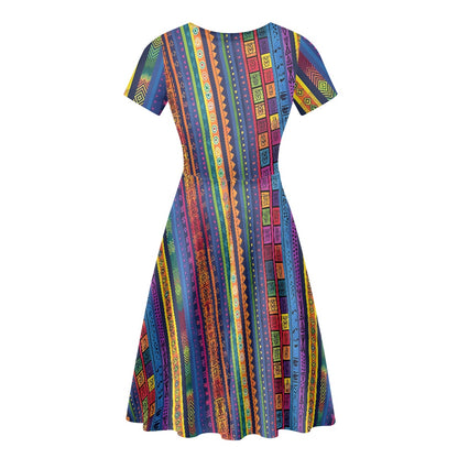 Women Scoop Neck Short Sleeve Ruffle Dress