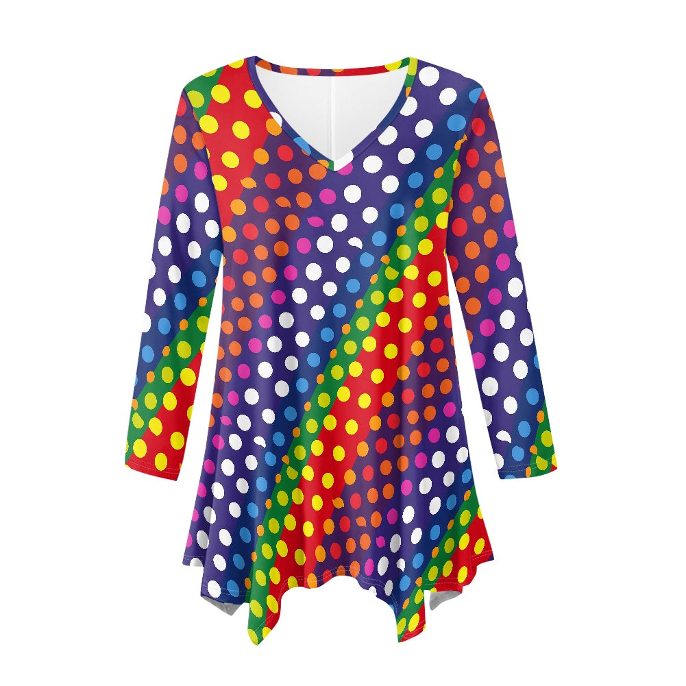 Rainbow Polka Dot Irregular V-neck top and skirt 6XL