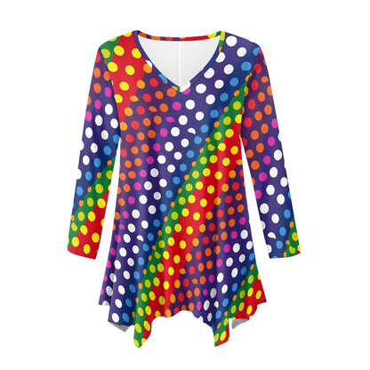 Rainbow Polka Dot Irregular V-neck top and skirt 6XL