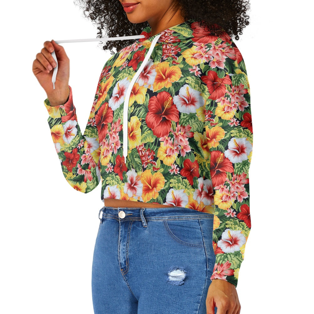 Women's midriff-baring sweatshirt - Hibiscus