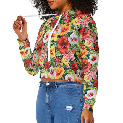 Women's midriff-baring sweatshirt - Hibiscus