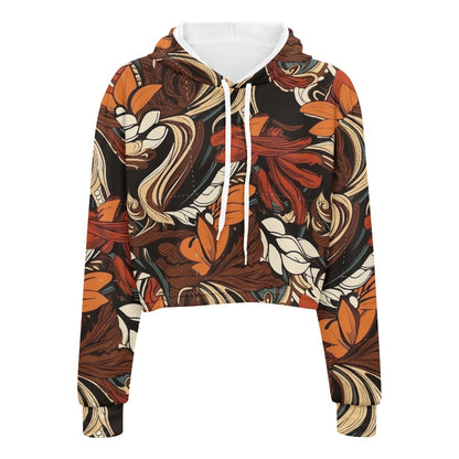 Women's midriff-baring sweatshirt - Floral Ethnic white