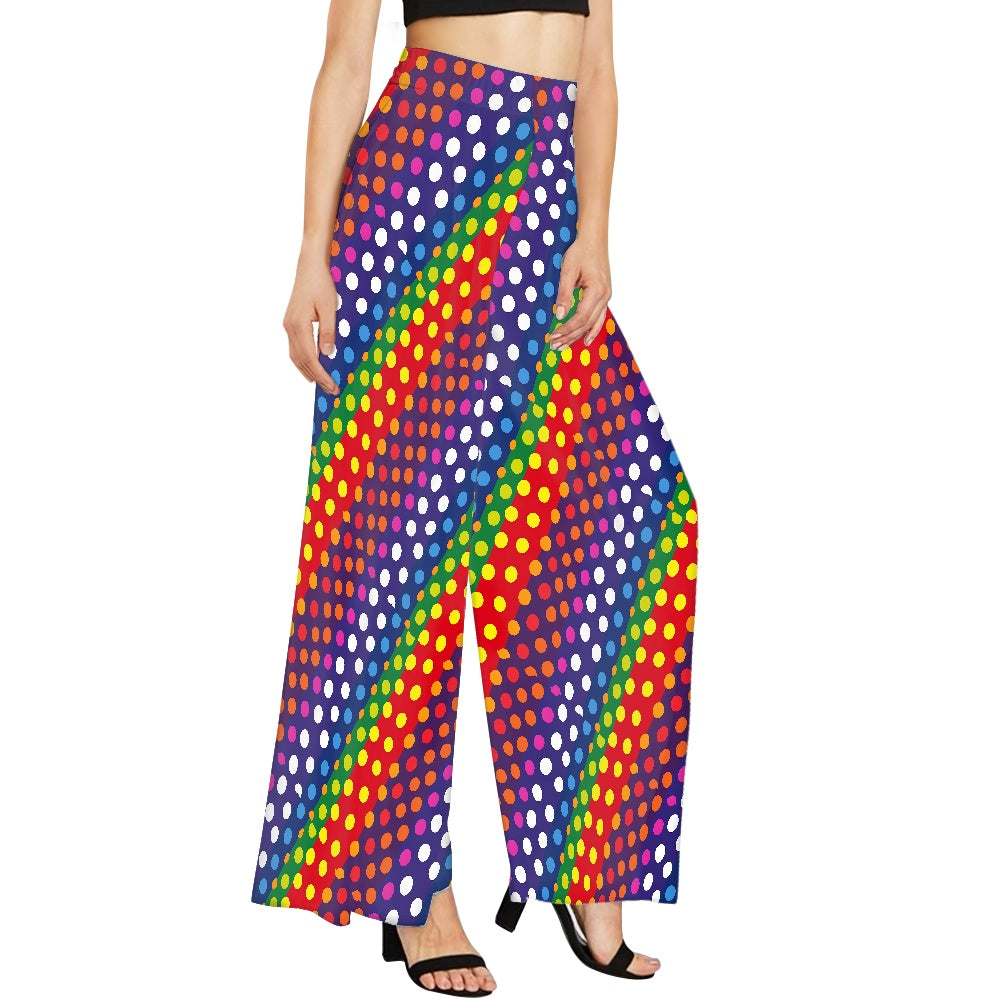 LGBTQ-Friendly Rainbow Polka Dot Wide Leg Pants by Luxtrini